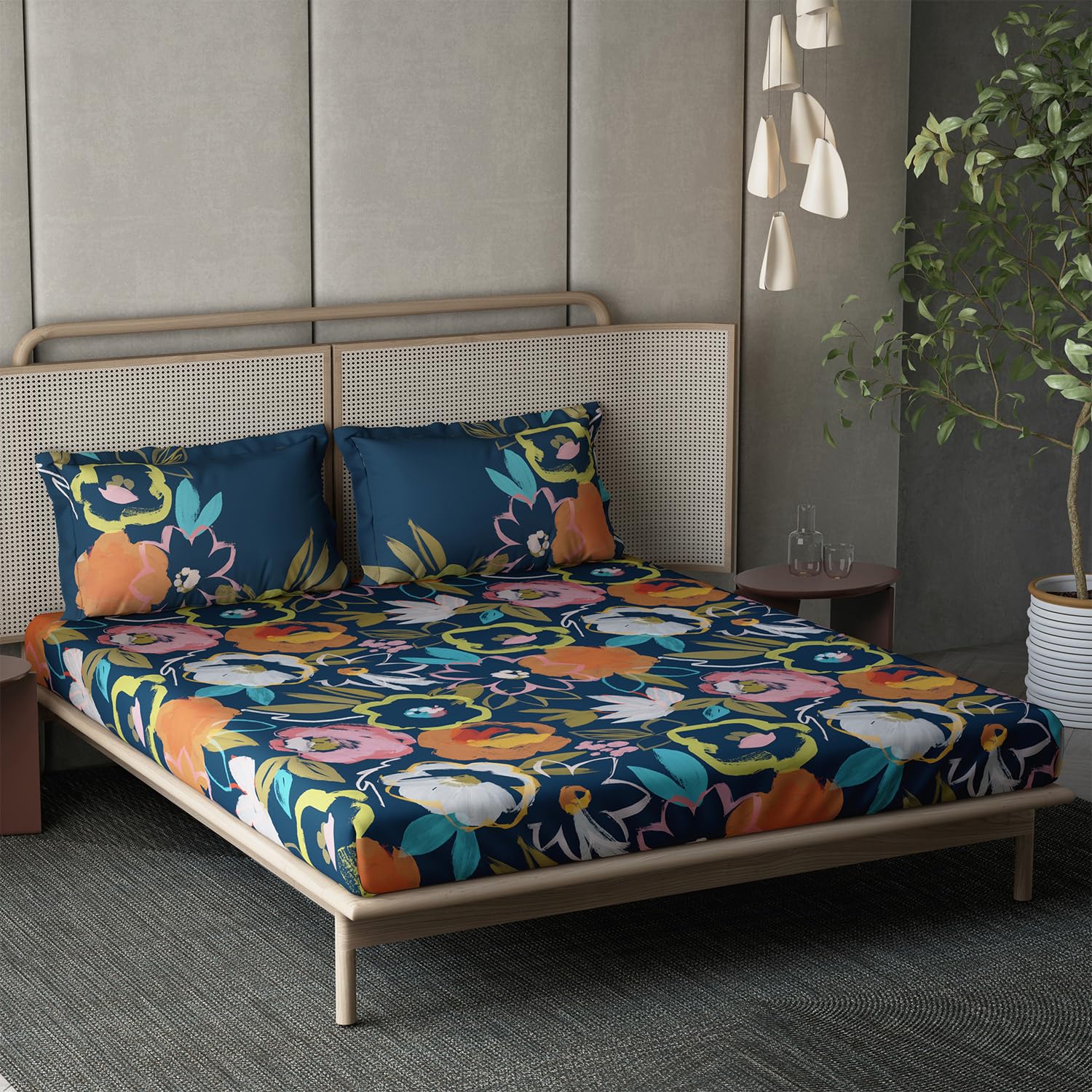 DDECOR - Esteem Collection 100% Cotton Floral Pattern 210TC Super King |274 CM X 274 CM| Blue