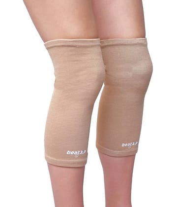 beatXP Knee Support for Men & Women, Knee Compression Support for Pain Relief , Sports, Gym, Cycling - Breathable & Light Weight - 2 Way Stretchable Material - Beige Color (Pack of 2 , Medium)