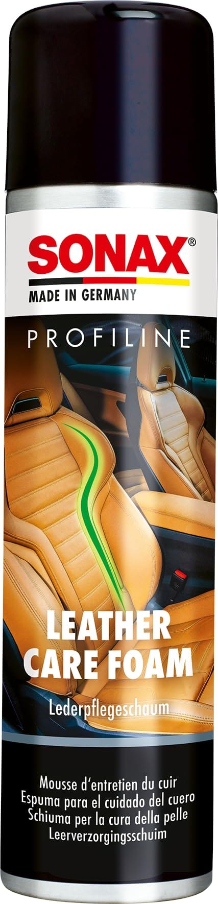 SONAX Profiline Leather Care Foam 400ml | Premium Car Cleaning | Automotive Interior Cleaner & Conditioner | Beeswax & Carnauba Wax Formula | Safe for Perforated Smooth Leather | UV Protection