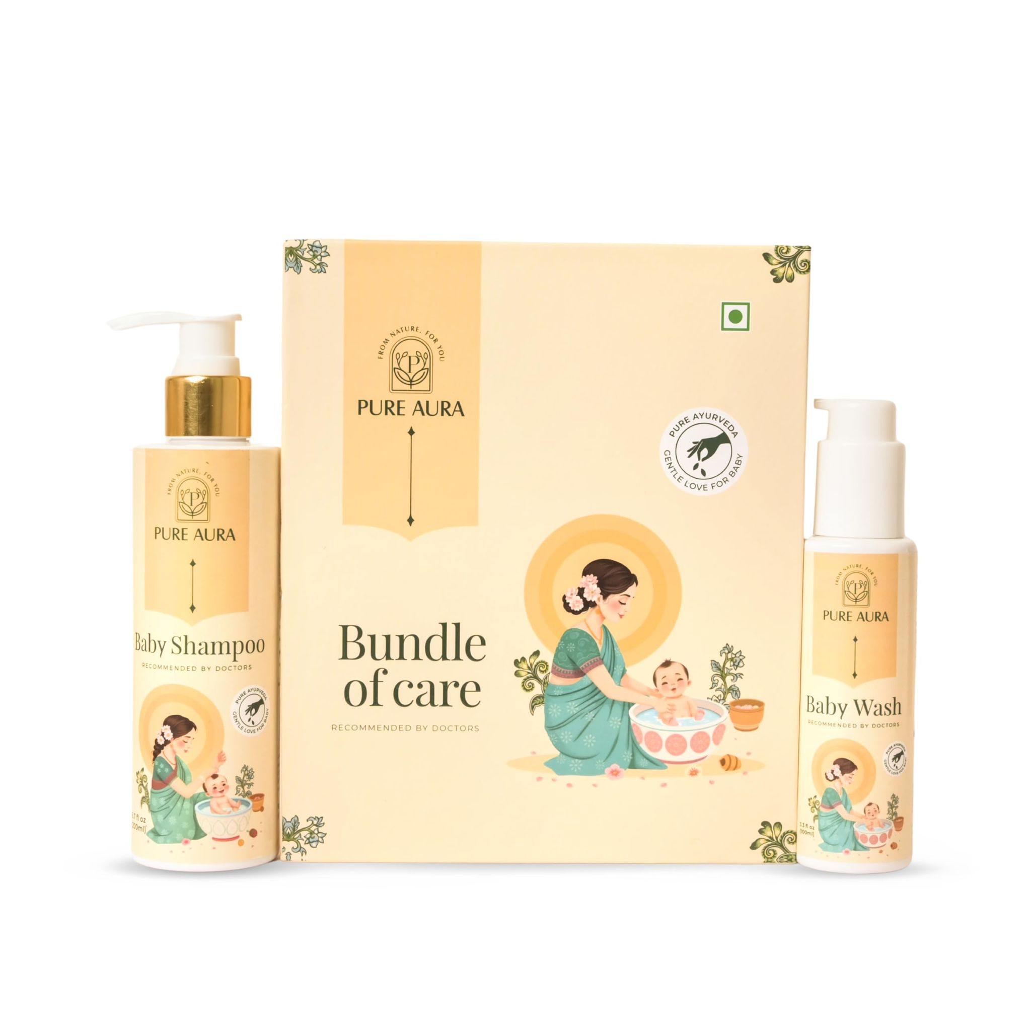 Pure Aura Clean Baby Kit | Tear-Free Baby Shampoo & Gentle Body Wash | Ayurvedic Daily Cleansing for Hair & Skin | Mild, Safe & Natural Formula for Newborns, Infants & Toddlers