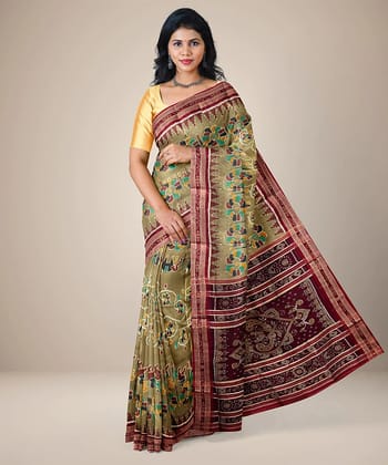 Camel brown nature motif handwoven khandua silk saree