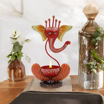 Lord Ganesha Design T-Light Holder Orange