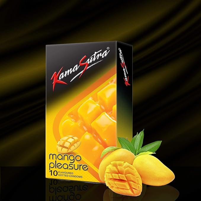 KamaSutra Mango Flavour Condom Made of Natural Rubber Latex For Men,10s [Discreet Packaging]