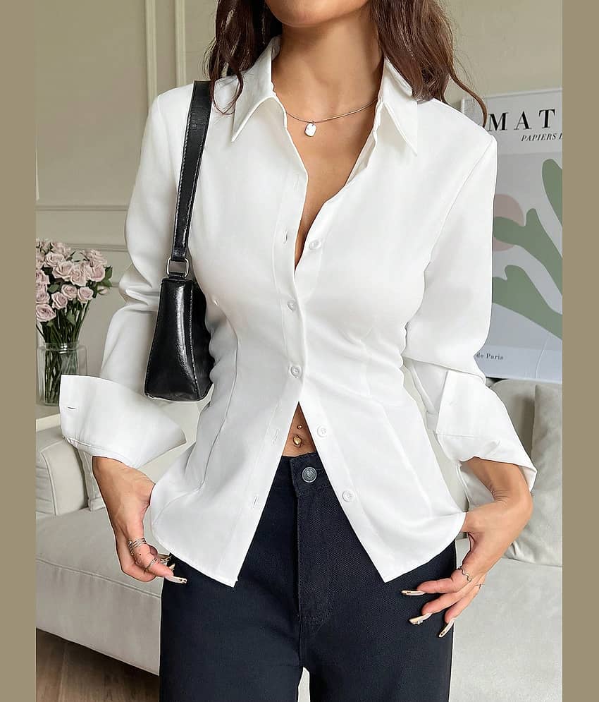 Aahwan Women Solid Polyester Shirt ( White )