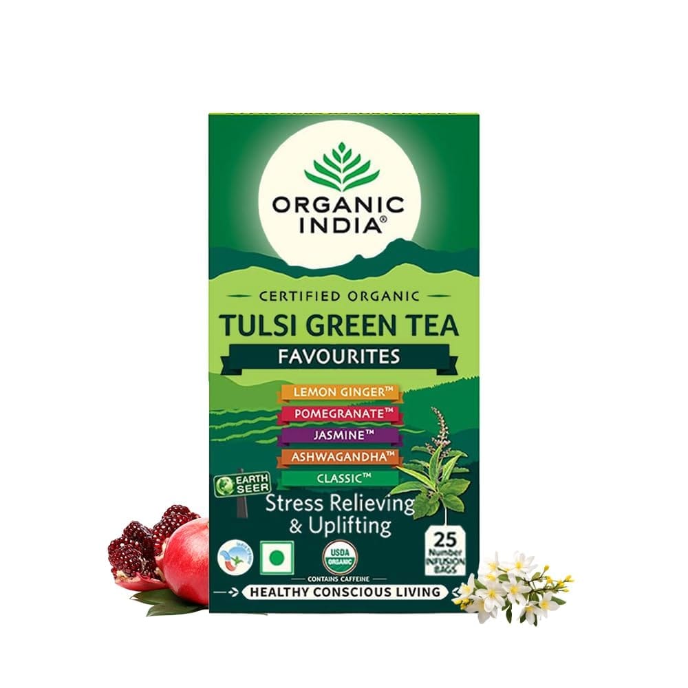 ORGANIC INDIA Tulsi Green Tea Favourites Pack 25 Teabags,200 Grams