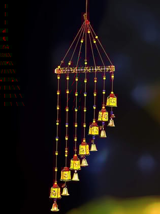 DreamKraft Handcrafted Bell Door Hanging Wood Windchime (77 cm, Multicolor)