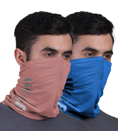 FREECULTR Unisex Bamboo Bandana, Anti Microbial Super Soft & Comfort Fit, Breathable Multipurpose Headband, Face Mask for Dust Protection and Sun - Printed Pack of 2-Cuban Peach,Pilot Blue