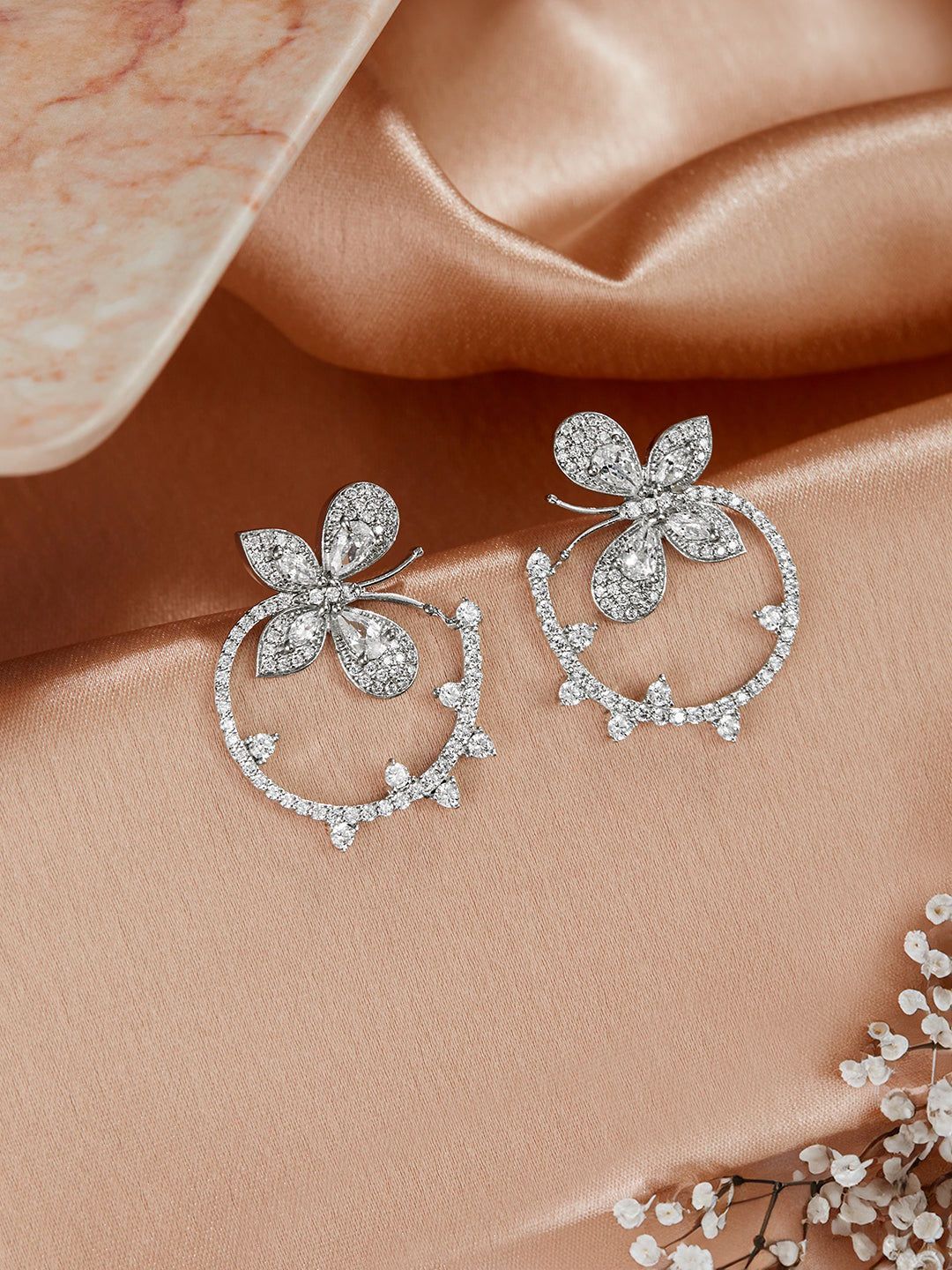 925 Sterling Silver Butterfly Circular Studds Earrings