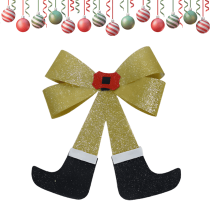 Glitter Christmas Bows with Santa Boots Golden 40C Glitter Christmas Bows with Santa Boots Golden 40C