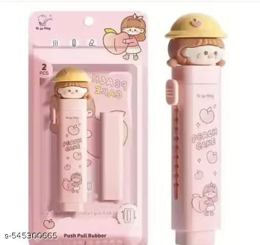 Retractable Rubber Stick Eraser for Students & Kids Adorable,Peach Blossom party, cartoon cute push pull eraser (Pack of 1) Perfect for School, Crafts & Homework