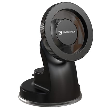 Portronics Clamp M4 Prime Magnetic Car Phone Mount with 360 Rotation & Suction Base - Black