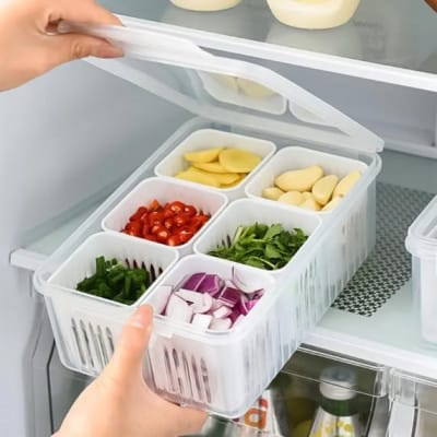 Wholesale Item - 6 GRID FRIDGE STORAGE CONTAINER - MOQ 23 Pieces