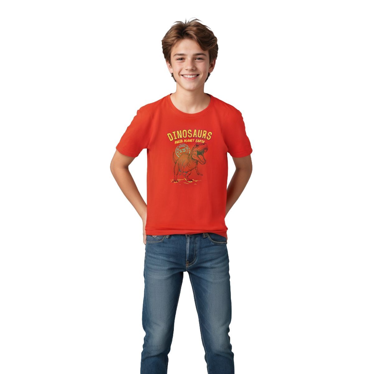 Boys T shirt Cotton Fiery Red Dinosaurs