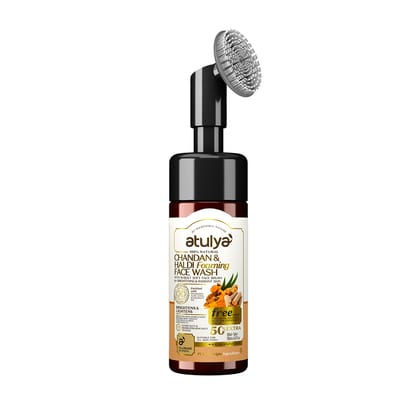 Atulya Haldi & Chandan Foaming Face Wash with Built-In Silicone Brush for Brightening - 150ml