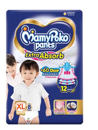 Mamypoko pant Diaper (XL,12-17kg,8 piece ,upto 12 hours Absorb) 8 piece