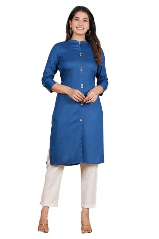 Women's Solid Calf Length Rayon Kurti (Grey, M)-PID46348