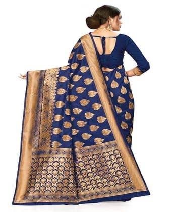 Women's Banarasi Silk Designer Weaving Saree with Unstitched Blouse (Blue, 5.50 Mtrs)