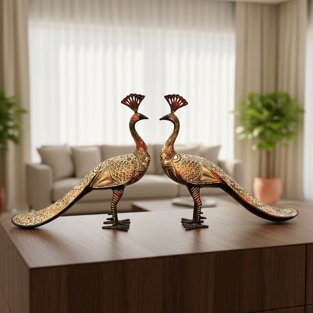 Premium Quality Brass Peacock Pair Statue for Vastu Decor, Height : 13 Inch (ANMAS251 D)