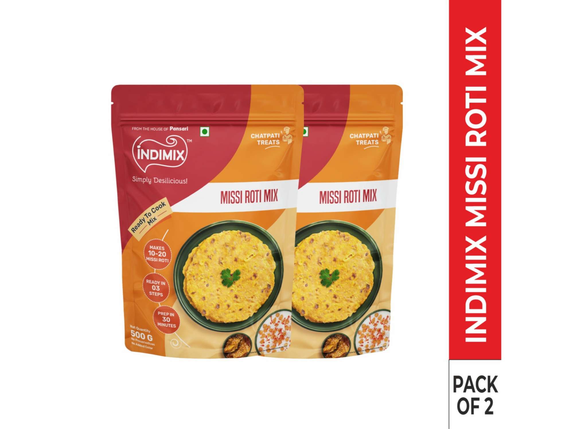 INDIMIX Instant Ready to Cook Missi Roti Mix  Atta, Ready In 3 Steps, Healthy & Tasty 500g - Pack of 2