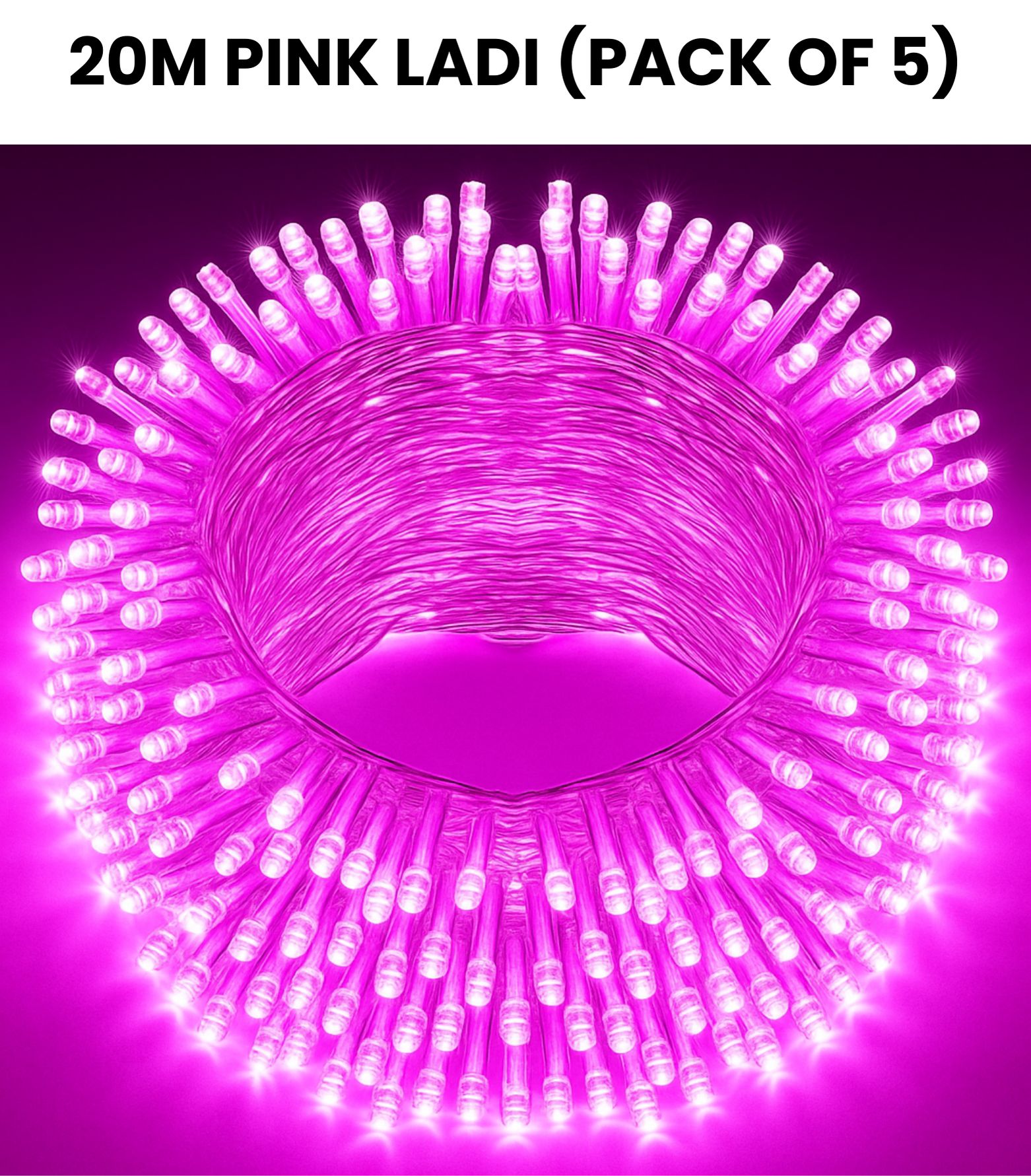 SPARKWORLD 20 Meter Pink LED Decorative Ladi (Pack of 5) | Waterproof Rice Lights for Festivals, Home & Outdoor Decor