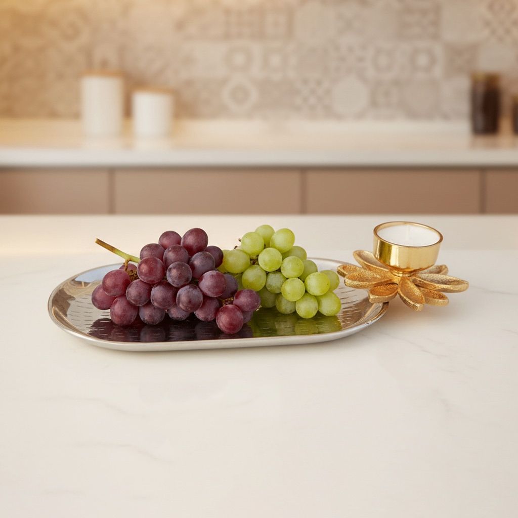 Aluminium Decorative Oval Shape Tray, Diwali Gifting Item (ATMAS048 D)