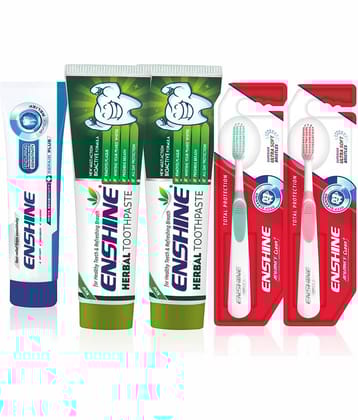 Enshine Herbal Toothpastes 100g, Sensitivity Toothpaste (50g), and 2Pc Advanced Plus Toothbrushes
