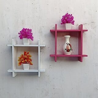 Onlinecraft Wall Rack Shelf Wooden Wall Shelf (Number Of Shelves - 4, White, Pink)