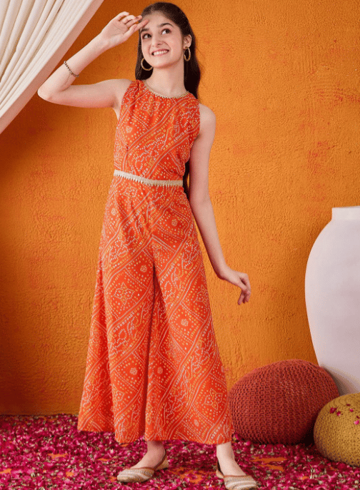 Girls Printed Sleeveless Basic Jumpsuit