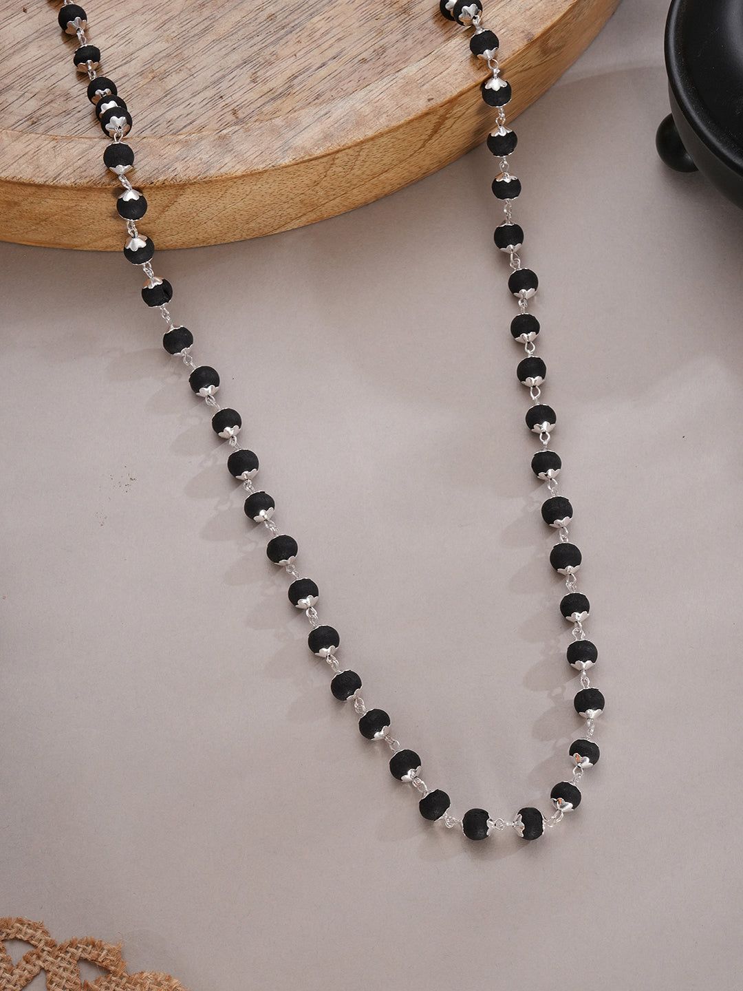 Divine Statement Karungali Mala With Silver Plated Cap Necklace With Lab Certificate For Minimal Style .