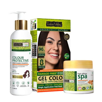 INDUS VALLEY Damage Free Ammonia & PPD Free Organic Gel Hair Color Dark Brown Trial Pack with Colour Protection Shampoo (200 ml) + Hair Ultima Spa (175 ml) INDUS VALLEY Damage Free Ammonia & PPD Free Organic Gel Hair Color Dark Brown Trial Pack with Colo INDUS VALLEY Damage Free Ammonia & PPD Free Organic Gel Hair Color Dark Brown Trial Pack with Colour Protection Shampoo (200 ml) + Hair Ultima Spa (175 ml) INDUS VALLEY Damage Free Ammonia & PPD Free Organic Gel Hair Color Dark Brown Trial Pack with Colo