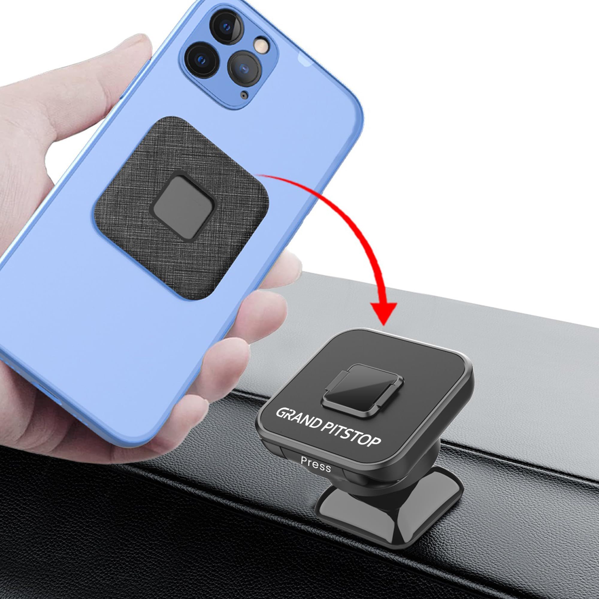 GRAND PITSTOP Car Mobile Holder, Quick Lock Mini Gen-1 in-Built Magnetic Lock Technology for 4 to 6 inch Smartphones, 360° Rotation, Strong Suction Cup, Windshield and Dashboard Mobile Holder for Car GRAND PITSTOP Car Mobile Holder, Quick Lock Mini Gen-1