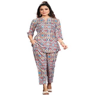 Elara Women's Chic Co-ord Set with Multicolored Geometric Pattern
