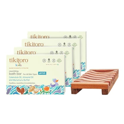 Tikitoro Kids Nourishing Bath Bar | Pediatrician Approved | Murumuru Butter Soap | Soothes, Nourishes and Moisturizes Skin | All Skin Types | Vegan | No Parabens & Sulphates (4-10 Years) (2 x 75g) 4 x 75g / 75 g (Pack of 4)