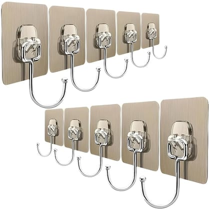 JIALTO 10 PCS Large Adhesive Hooks for Wall Heavy Duty Waterproof Wall Hooks for Hanger Hooks, Stainless Steel Towel and Coats Wall Hook to Use Inside Kitchen, Bathroom, Home and Office