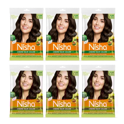Nisha Creme Hair Color Black Brown 40g Pack of 6, Permanent Hair Colour for Women & Men, Long Lasting Hair Color