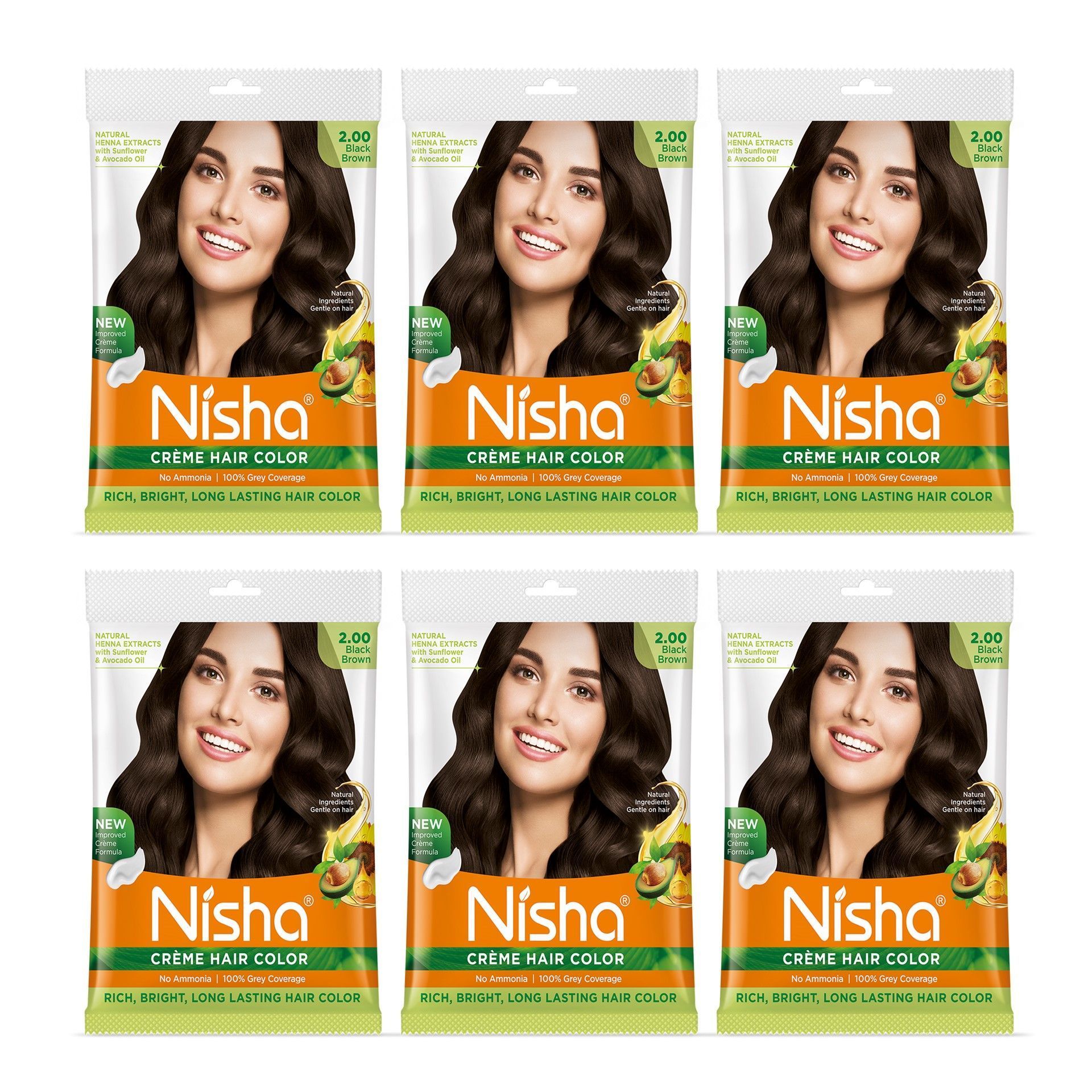 Nisha Creme Hair Color Black Brown 40g Pack of 6, Permanent Hair Colour for Women & Men, Long Lasting Hair Color