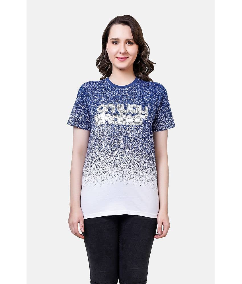 NUEVOSDAMAS Women Cotton Printed Regular Fit Round Neck T-Shirt ( Navy )