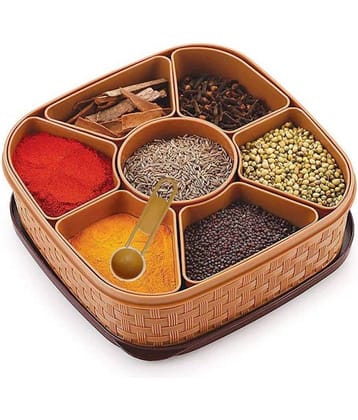 Masala Rangoli Box Dabba for Keeping Spices, Spice Box for Kitchen, Plastic Wooden Style Masala Box, Masala Container, Masala Dabba