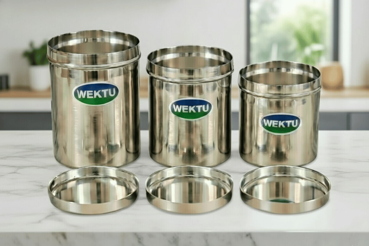 Heavy Duty Stainless Steel Dabba Set for Kitchen - Multi-Purpose Storage Jars (Small, Medium, Large)