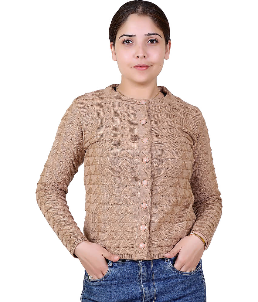 Varenyam Acrylic Beige Buttoned Cardigans - Single