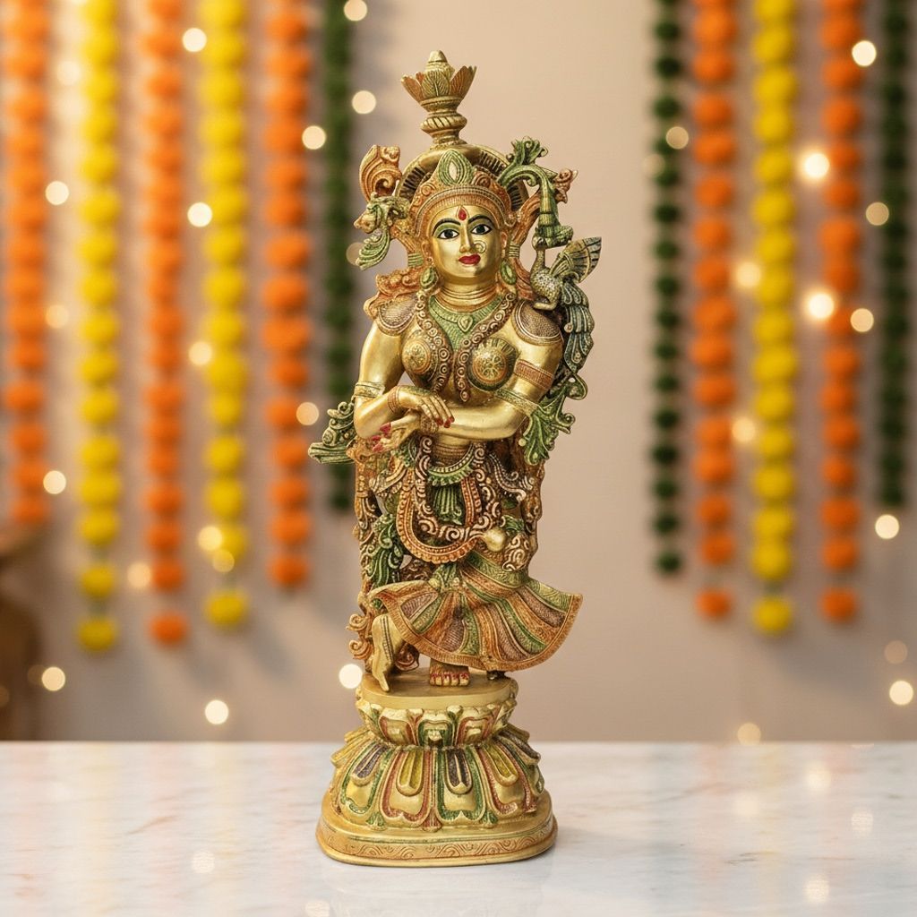 Brass Radha Idol � Traditional Brass Hindu Goddess Home Decor Statue, Height : 36 Inch (BSMAS1815 R)