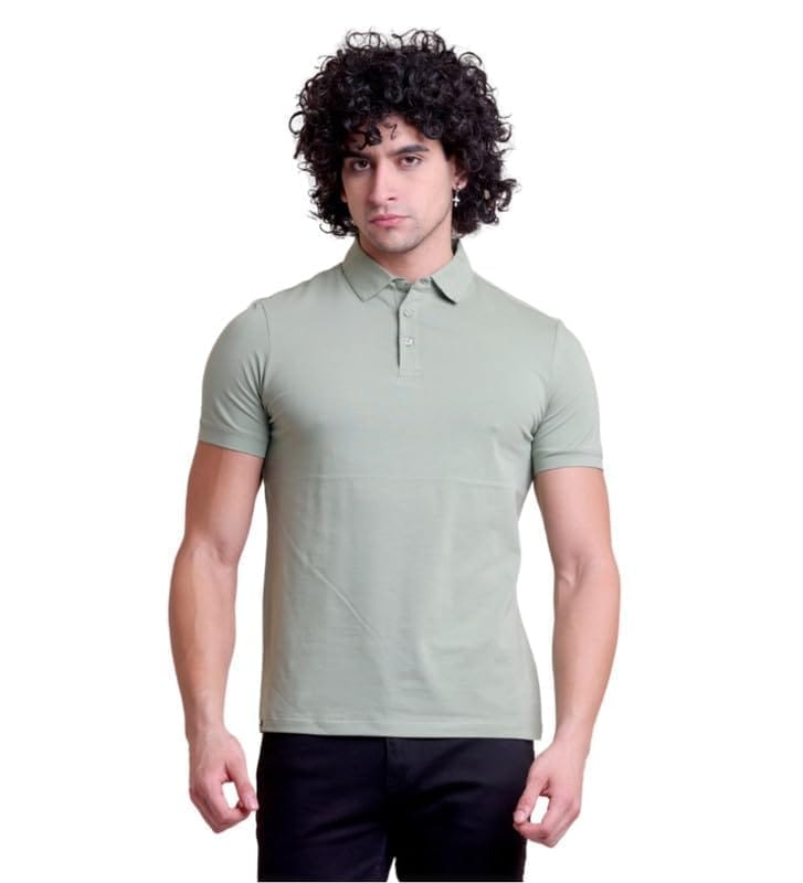 Men's Casual Cotton Solid Half Sleeve Polo Neck T-Shirt (Newsage, L)-PID57335