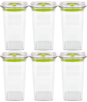 HomePro Fabio Airtight Transparent storage Plastic container pack of 6, Square, 1100ml, Green