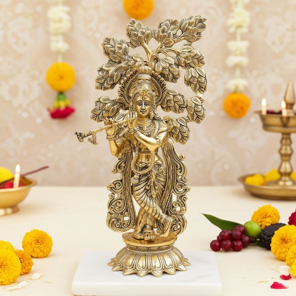 Aluminium Showpiece Tree Krishna, Height : 23.5 Inch (ASMAS512 G)