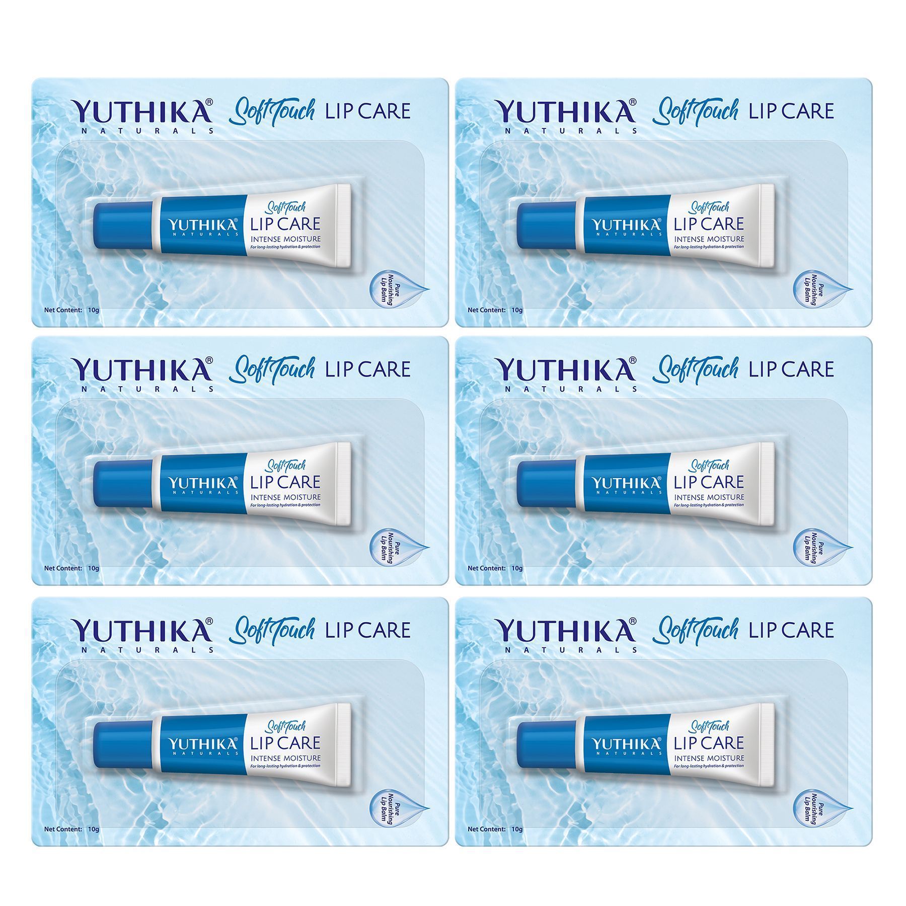 Yuthika Soft Touch Lip Care, Intense Moisture Lip Balm, Lips Moisturizing Balm 10 Gram Pack of 6 (Blister Pack)