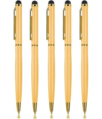 KK CROSI Sleek Design Pack of 5pcs Gold Colour Metal Pen with Stylus for Touch Screen Multi-function Pen  (Pack of 5, Blue Ink)