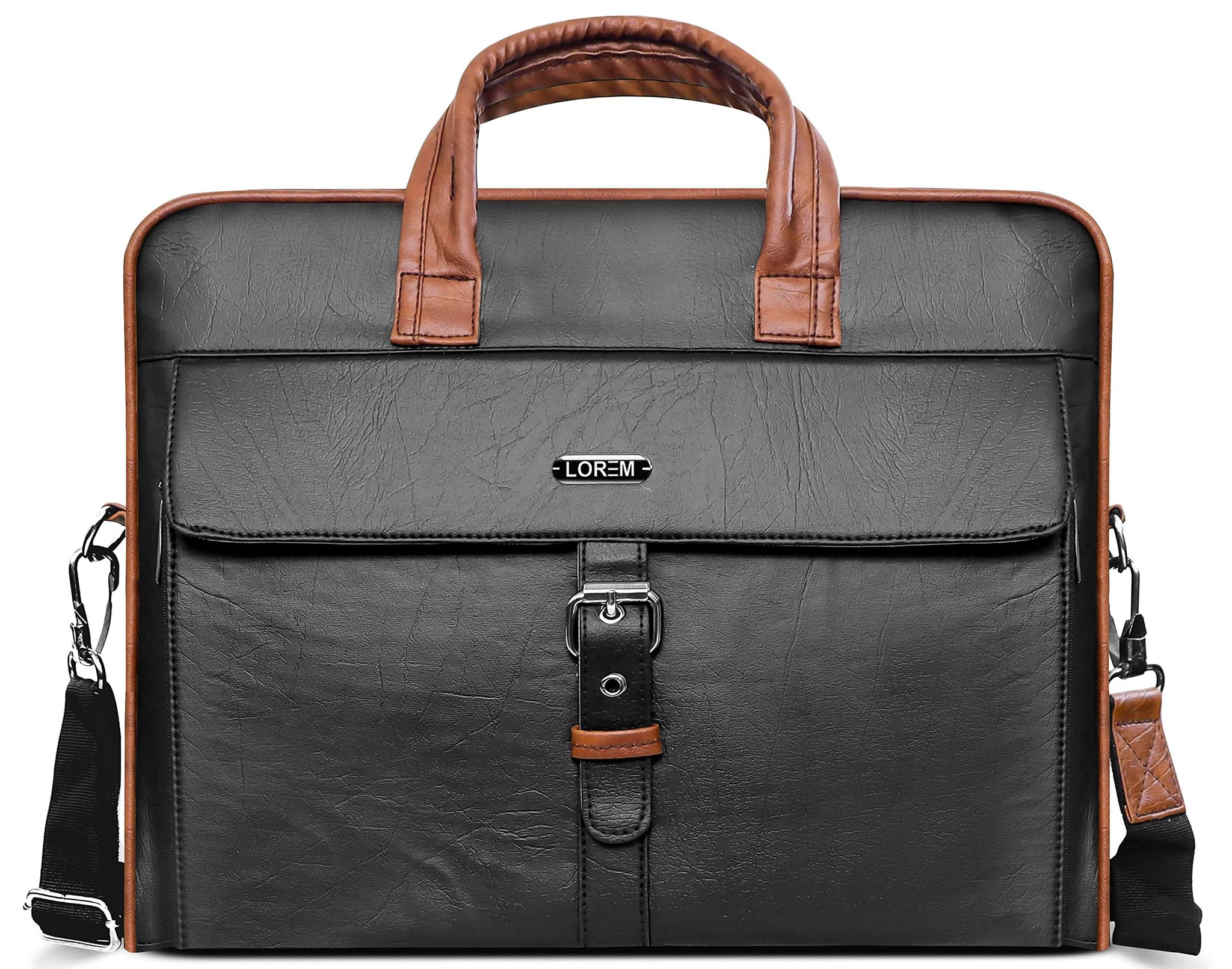 LOREM Black Color Faux Leather 10L Laptop Messenger Bag For Men BG56