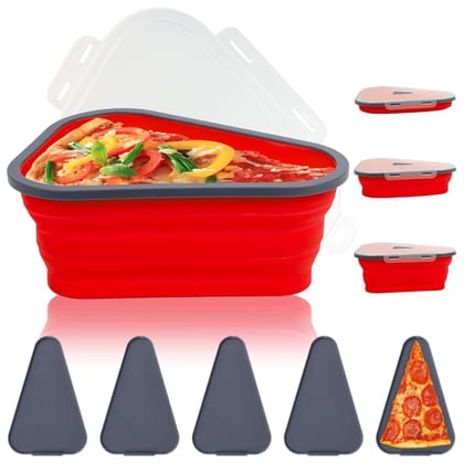 DHRUVINSRI Reusable Silicone Pizza Storage Container with 5 Microwavable Trays – Expandable & Adjustable for Convenient Home & Outdoor Pizza Storage