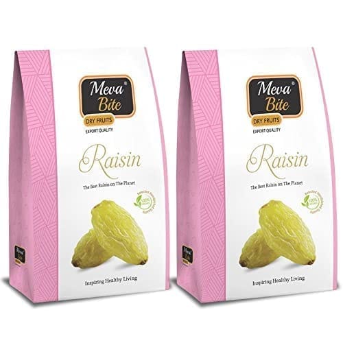 MEVABITE Premium Seedless Green Raisins (Kishmish) - 500gm | 100% Fresh Pure & Organic Dried Grapes | Long Green Raisin (Pack of 2X250 Gram)