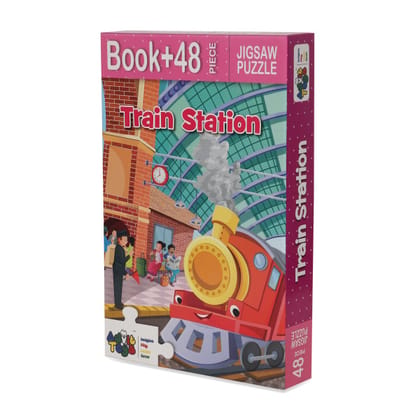 Advit Toys Train Station Jigsaw Puzzle - 48 Piece + 24 Pages Educational Book